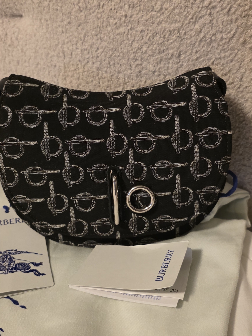 Burberry Black and Silver Monogram Saddle Pouch
